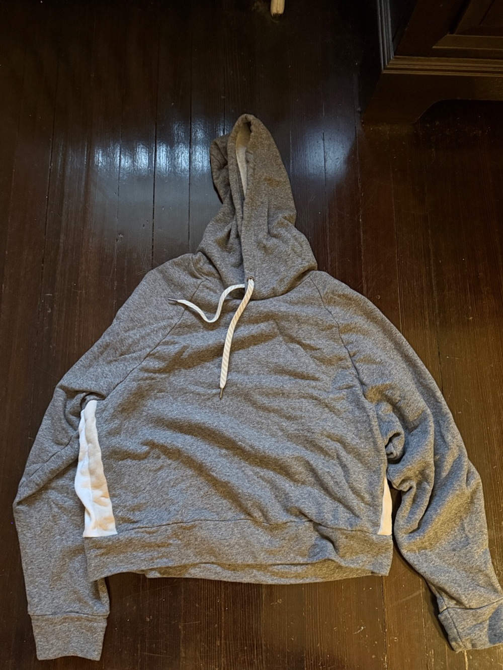 Vuori Gray Hooded Sweatshirt with White Drawcord and Side Panels